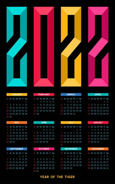 Wandkalender 2022 Auf Schwarzem Hintergrund Vektor Illustration — Stockvektor