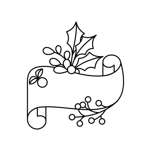 ホリー バリーの枝の空のシートや手紙 装飾のためのクリスマスの装飾 子供の着色のための線画 ベクトルイラスト — ストックベクタ