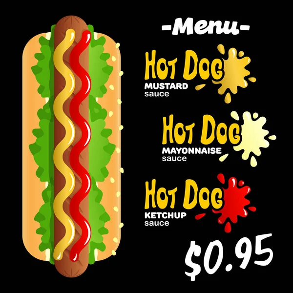 Street Food Fast Food Menu Template Classic Hot Dog Different — Stock Vector