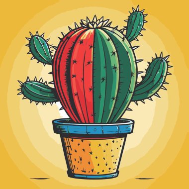 Bu karikatür tarzı kaktüs ağaç vektör çizimi kalın gövdeli ve çöl benzeri dalları olan ağaç benzeri bir kaktüse sahiptir. Güçlü bir çizgi film karakteri için şekiller biraz abartılmış..