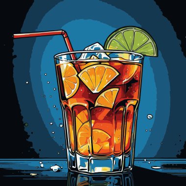 Temiz ve şık bir kokteyl vektör çizimi, martini bardağı, viski ya da orantılı şekilli kasırga camı gibi zarif bir bardakta bir kokteyl içeceği içerir..