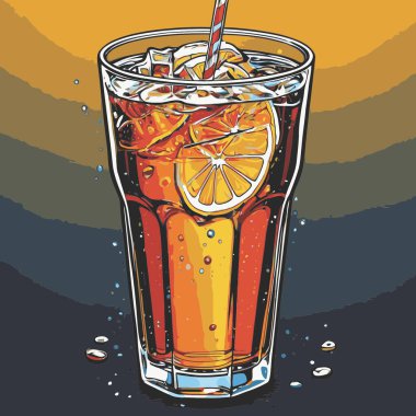 Temiz ve taze sodalı içecek vektör sanat çizimi, uzun bir bardakta soğuk bir içecek veya orantılı şekilli şeffaf bir şişe sunar.