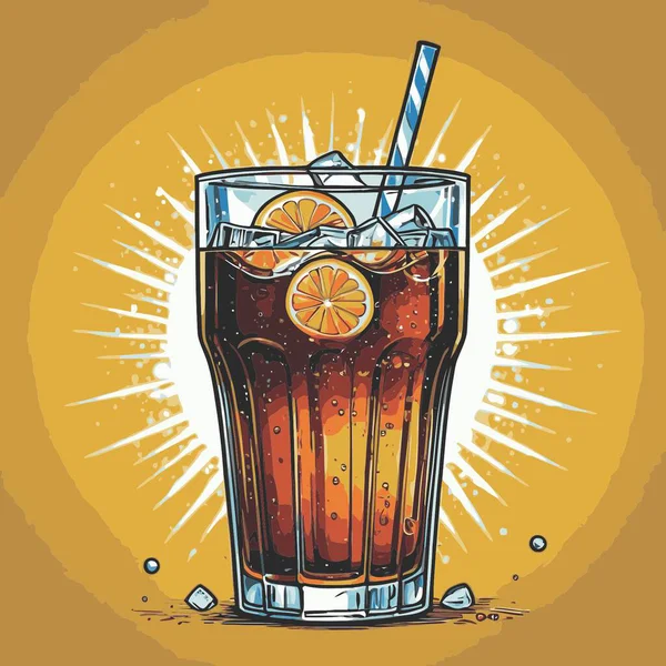 Temiz ve taze sodalı içecek vektör sanat çizimi, uzun bir bardakta soğuk bir içecek veya orantılı şekilli şeffaf bir şişe sunar.