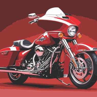 Büyük, sağlam gövdeli, yüksek ön camlı, kendine özgü yan ve arka kutuları olan bir motosiklet turu motosiklet çizimi..