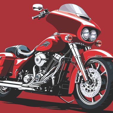 Büyük, sağlam gövdeli, yüksek ön camlı, kendine özgü yan ve arka kutuları olan bir motosiklet turu motosiklet çizimi..