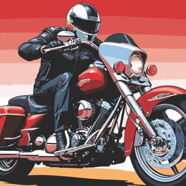 Büyük, sağlam gövdeli, yüksek ön camlı, kendine özgü yan ve arka kutuları olan bir motosiklet turu motosiklet çizimi..