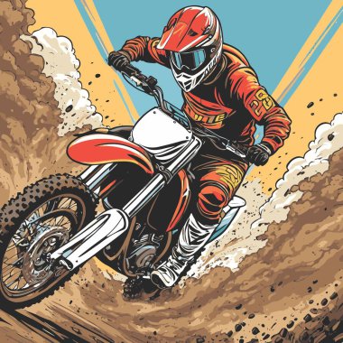 Havalı ve dinamik stil motokros vektör çizimi, agresif ve sportif tasarımı olan bir motokros motosikleti.