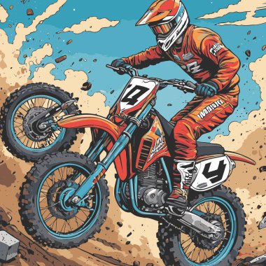 Havalı ve dinamik stil motokros vektör çizimi, agresif ve sportif tasarımı olan bir motokros motosikleti.