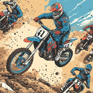 Havalı ve dinamik stil motokros vektör çizimi, agresif ve sportif tasarımı olan bir motokros motosikleti.