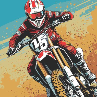 Havalı ve dinamik stil motokros vektör çizimi, agresif ve sportif tasarımı olan bir motokros motosikleti.