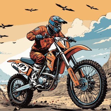 Havalı ve dinamik stil motokros vektör çizimi, agresif ve sportif tasarımı olan bir motokros motosikleti.