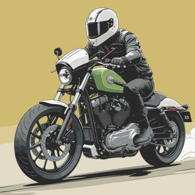 Modaya uygun ve modern görünümlü bir motosiklet motosiklet vektör çizimi, kesin detaylar ve güçlü görsel karakterin birleşimi.