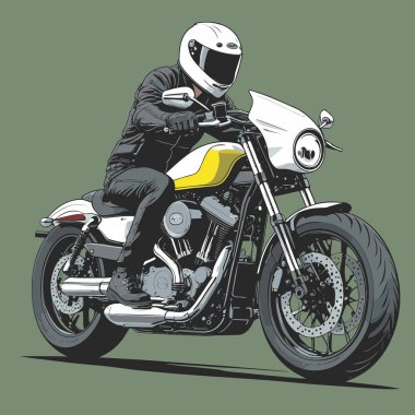 Modaya uygun ve modern görünümlü bir motosiklet motosiklet vektör çizimi, kesin detaylar ve güçlü görsel karakterin birleşimi.