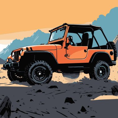 Modern, sert ve şık görünümlü bir SUV aracı içeren havalı bir SUV araba vektör çizimi.