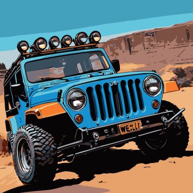 Modern, sert ve şık görünümlü bir SUV aracı içeren havalı bir SUV araba vektör çizimi.