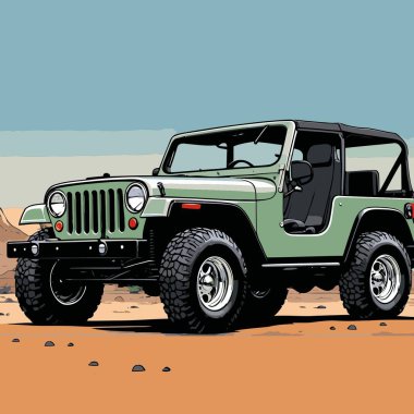 Modern, sert ve şık görünümlü bir SUV aracı içeren havalı bir SUV araba vektör çizimi.