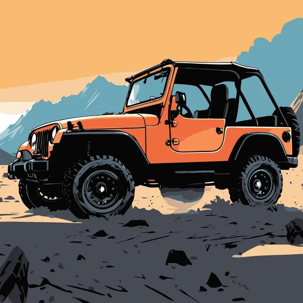 Modern, sert ve şık görünümlü bir SUV aracı içeren havalı bir SUV araba vektör çizimi.