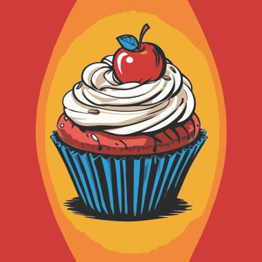 Temiz ve çekici bir fincan kek vektör sanat çizimi, orantılı şekilli ve tatlı görünümlü bir kek içerir.