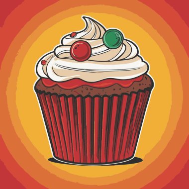 Temiz ve çekici bir fincan kek vektör sanat çizimi, orantılı şekilli ve tatlı görünümlü bir kek içerir.