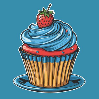 Temiz ve çekici bir fincan kek vektör sanat çizimi, orantılı şekilli ve tatlı görünümlü bir kek içerir.