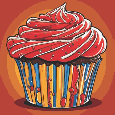 Temiz ve çekici bir fincan kek vektör sanat çizimi, orantılı şekilli ve tatlı görünümlü bir kek içerir.