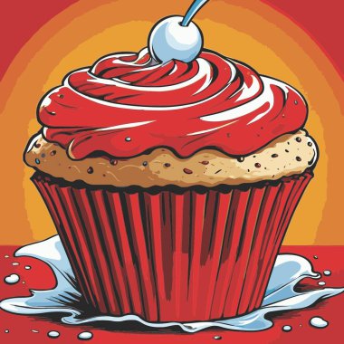 Temiz ve çekici bir fincan kek vektör sanat çizimi, orantılı şekilli ve tatlı görünümlü bir kek içerir.