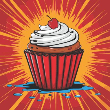 Temiz ve çekici bir fincan kek vektör sanat çizimi, orantılı şekilli ve tatlı görünümlü bir kek içerir.