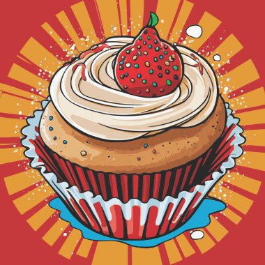 Temiz ve çekici bir fincan kek vektör sanat çizimi, orantılı şekilli ve tatlı görünümlü bir kek içerir.