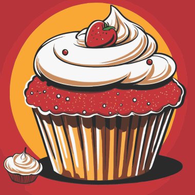 Temiz ve çekici bir fincan kek vektör sanat çizimi, orantılı şekilli ve tatlı görünümlü bir kek içerir.