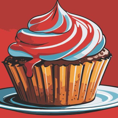 Temiz ve çekici bir fincan kek vektör sanat çizimi, orantılı şekilli ve tatlı görünümlü bir kek içerir.