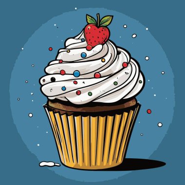 Temiz ve çekici bir fincan kek vektör sanat çizimi, orantılı şekilli ve tatlı görünümlü bir kek içerir.