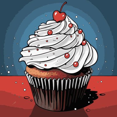 Temiz ve çekici bir fincan kek vektör sanat çizimi, orantılı şekilli ve tatlı görünümlü bir kek içerir.