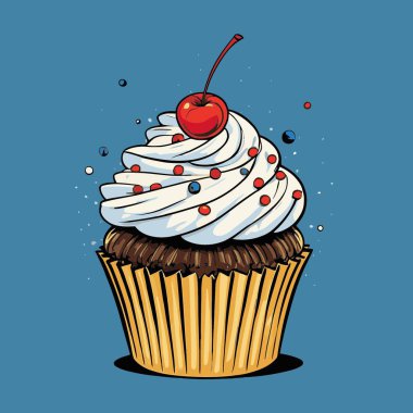 Temiz ve çekici bir fincan kek vektör sanat çizimi, orantılı şekilli ve tatlı görünümlü bir kek içerir.