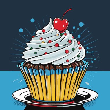 Temiz ve çekici bir fincan kek vektör sanat çizimi, orantılı şekilli ve tatlı görünümlü bir kek içerir.