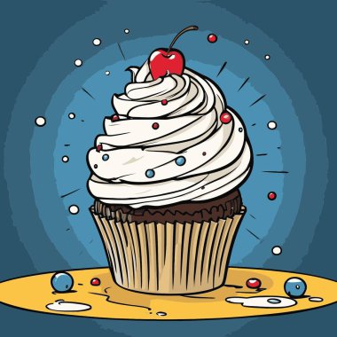 Temiz ve çekici bir fincan kek vektör sanat çizimi, orantılı şekilli ve tatlı görünümlü bir kek içerir.