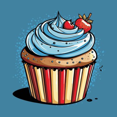 Temiz ve çekici bir fincan kek vektör sanat çizimi, orantılı şekilli ve tatlı görünümlü bir kek içerir.