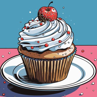 Temiz ve çekici bir fincan kek vektör sanat çizimi, orantılı şekilli ve tatlı görünümlü bir kek içerir.