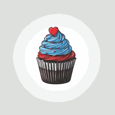 Temiz ve çekici bir fincan kek vektör sanat çizimi, orantılı şekilli ve tatlı görünümlü bir kek içerir.