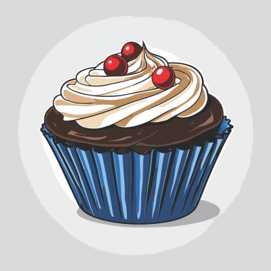 Temiz ve çekici bir fincan kek vektör sanat çizimi, orantılı şekilli ve tatlı görünümlü bir kek içerir.