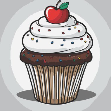 Temiz ve çekici bir fincan kek vektör sanat çizimi, orantılı şekilli ve tatlı görünümlü bir kek içerir.