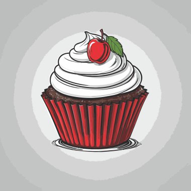 Temiz ve çekici bir fincan kek vektör sanat çizimi, orantılı şekilli ve tatlı görünümlü bir kek içerir.