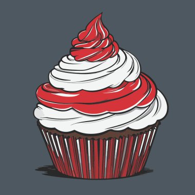 Temiz ve çekici bir fincan kek vektör sanat çizimi, orantılı şekilli ve tatlı görünümlü bir kek içerir.