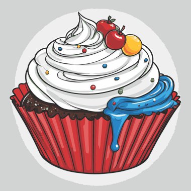 Temiz ve çekici bir fincan kek vektör sanat çizimi, orantılı şekilli ve tatlı görünümlü bir kek içerir.