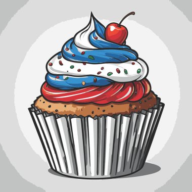 Temiz ve çekici bir fincan kek vektör sanat çizimi, orantılı şekilli ve tatlı görünümlü bir kek içerir.