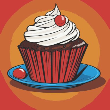 Temiz ve çekici bir fincan kek vektör sanat çizimi, orantılı şekilli ve tatlı görünümlü bir kek içerir.