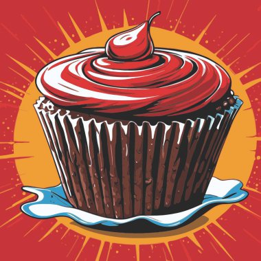 Temiz ve çekici bir fincan kek vektör sanat çizimi, orantılı şekilli ve tatlı görünümlü bir kek içerir.