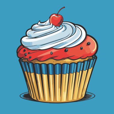 Temiz ve çekici bir fincan kek vektör sanat çizimi, orantılı şekilli ve tatlı görünümlü bir kek içerir.