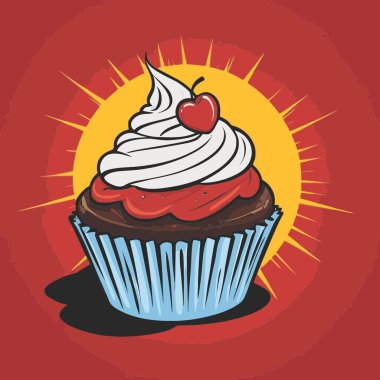 Temiz ve çekici bir fincan kek vektör sanat çizimi, orantılı şekilli ve tatlı görünümlü bir kek içerir.