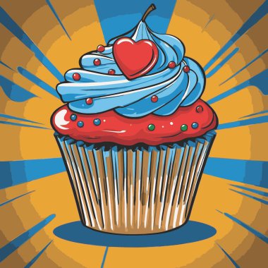 Temiz ve çekici bir fincan kek vektör sanat çizimi, orantılı şekilli ve tatlı görünümlü bir kek içerir.