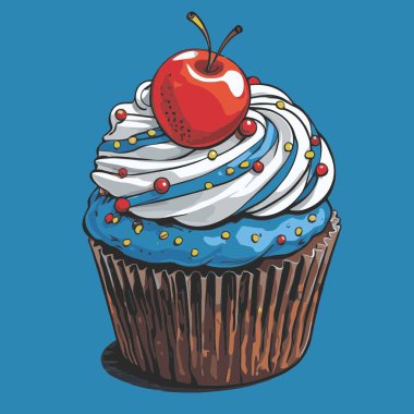 Temiz ve çekici bir fincan kek vektör sanat çizimi, orantılı şekilli ve tatlı görünümlü bir kek içerir.